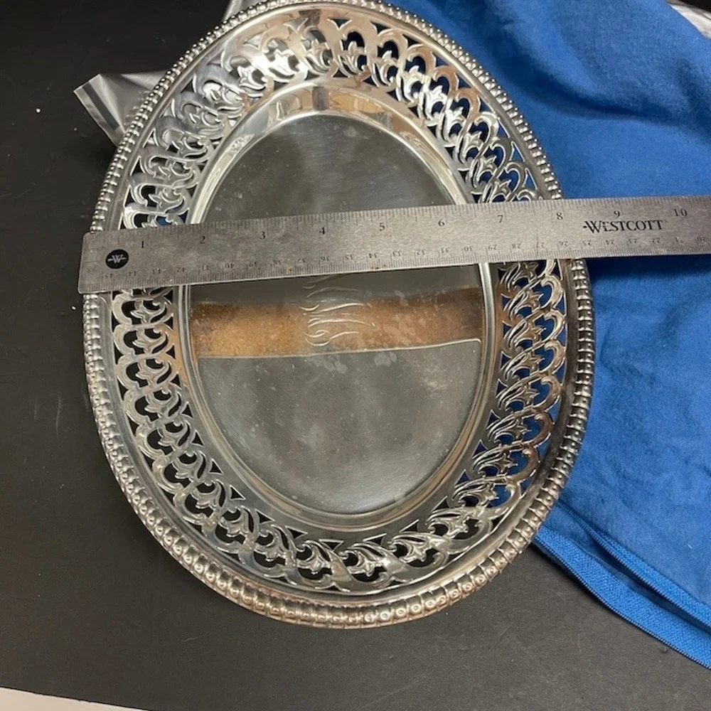 Antique Manning-Bowman EPNS Silverplated Footed Bread Tray Basket Monogram